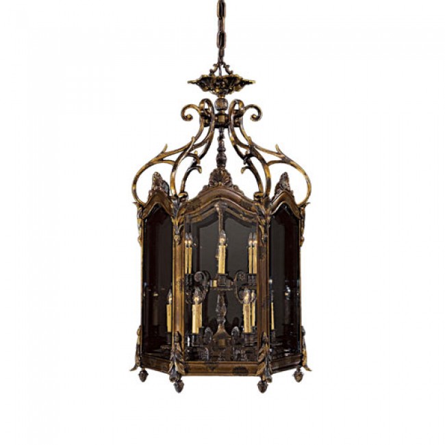 Oxide Brass Nine-Light Foyer Pendant with Tan Drip Candle Sleeves Shade