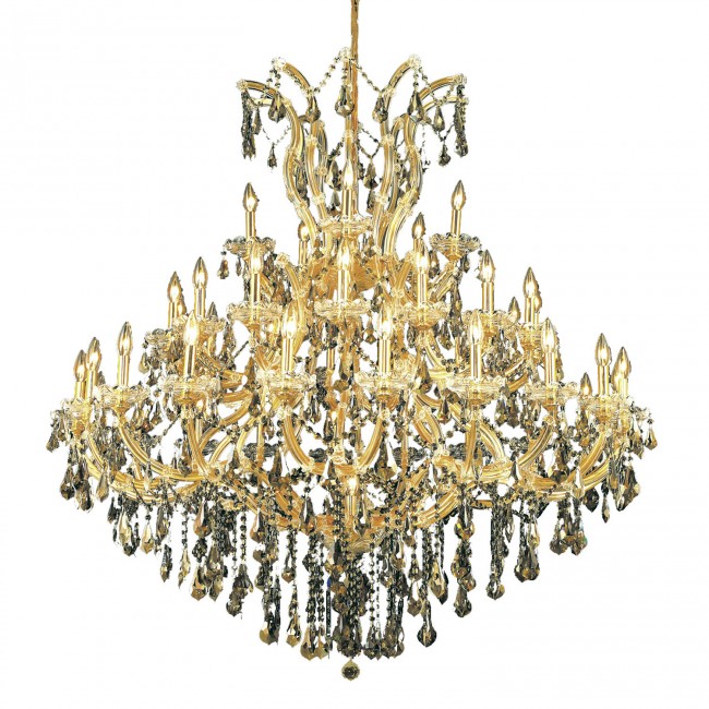 Maria Theresa Gold Forty-One Light 52-Inch Chandelier with Royal Cut Golden Teak Smoky Crystal