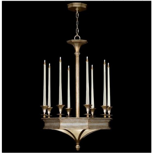  Eight-Light Chandelier in Gold with Toned Silver Leaf Finish