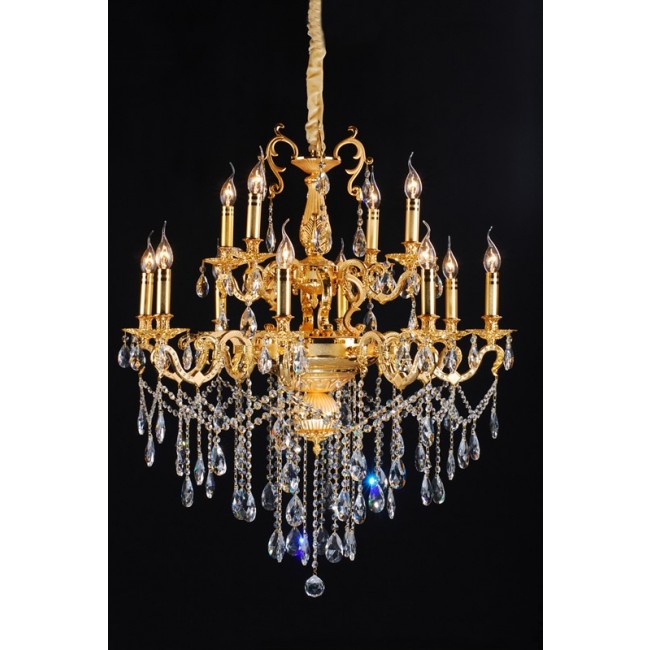 Gold plated 12 light traditional crystal Chandelier
