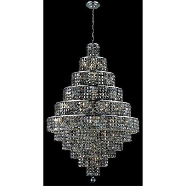 Chrome Thirty-Light Chandelier with Silver Shade/Grey Royal Cut Crystals