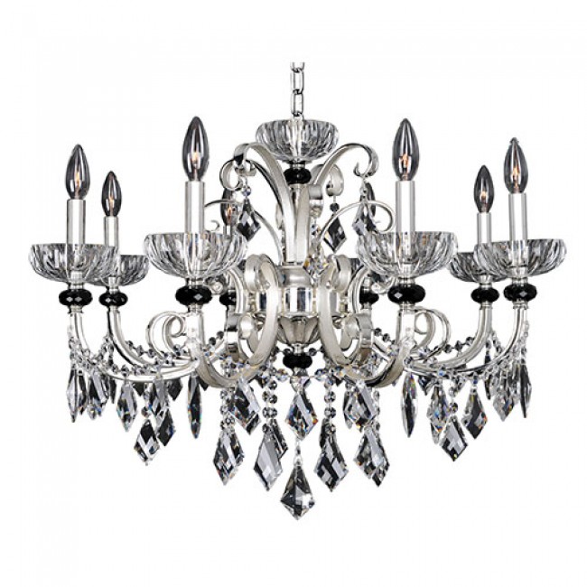 Silver Eight-Light 29.5-Inch Wide Chandelier with Firenze Clear Crystal