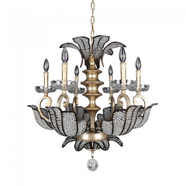  Silver Leaf and Sienna Bronze Six-Light Chandelier with Firenze Clear Crystal