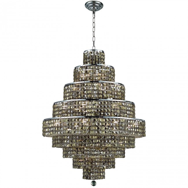Maxim Chrome Twenty-Light 30-Inch Nine-Tier Chandelier with Royal Cut Golden Teak Smoky Crystal