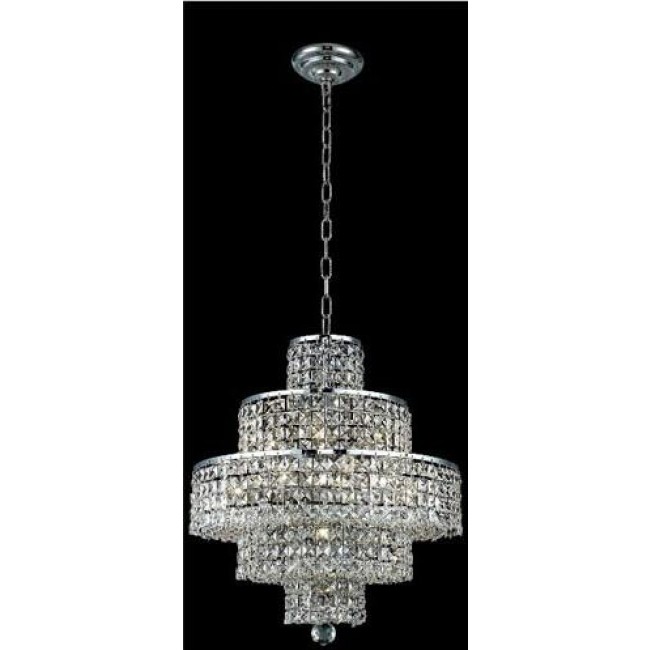 Chrome Thirty-Light Chandelier with Golden Teak/Smoky Royal Cut Crystals