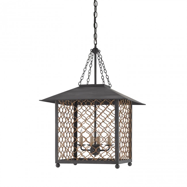 French Black Four-Light Lantern Pendant