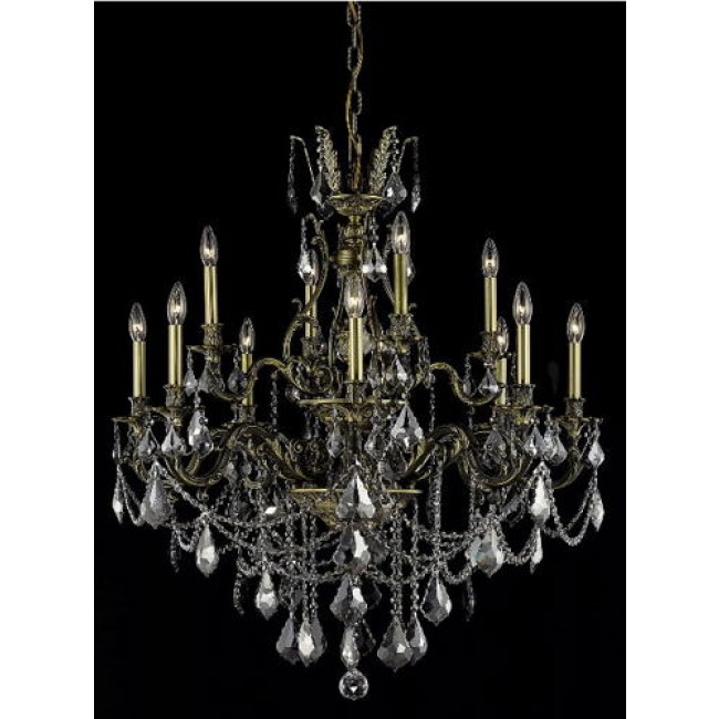  Bronze Twelve-Light Chandelier with Silver Shade/Grey Royal Cut Crystals