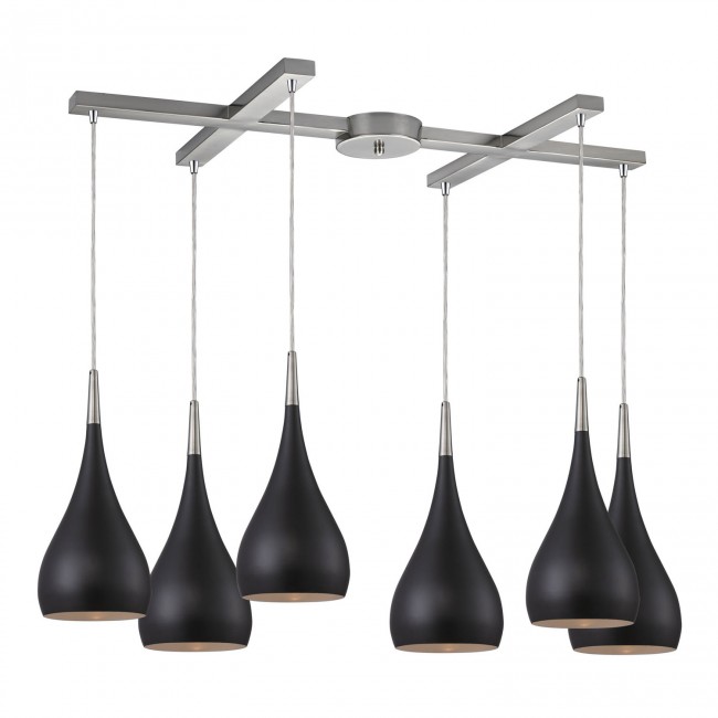 Lindsey Satin Nickel Six-Light Pendant with H Canopy and Oiled Bronze Shades
