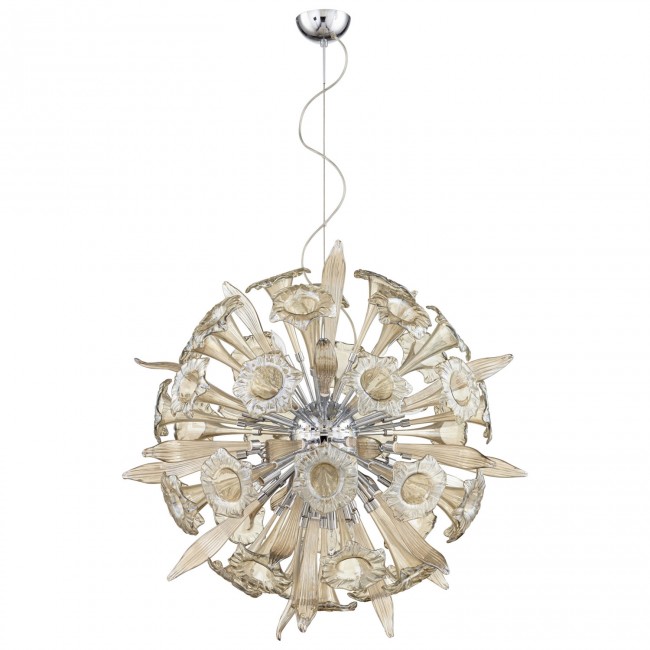 Chrome 16-Light Pendant with Cognac Glass