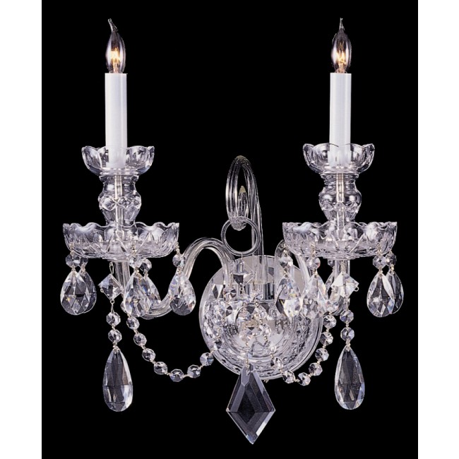 2 Light crystal wall sconce with majestic wood polish crystal