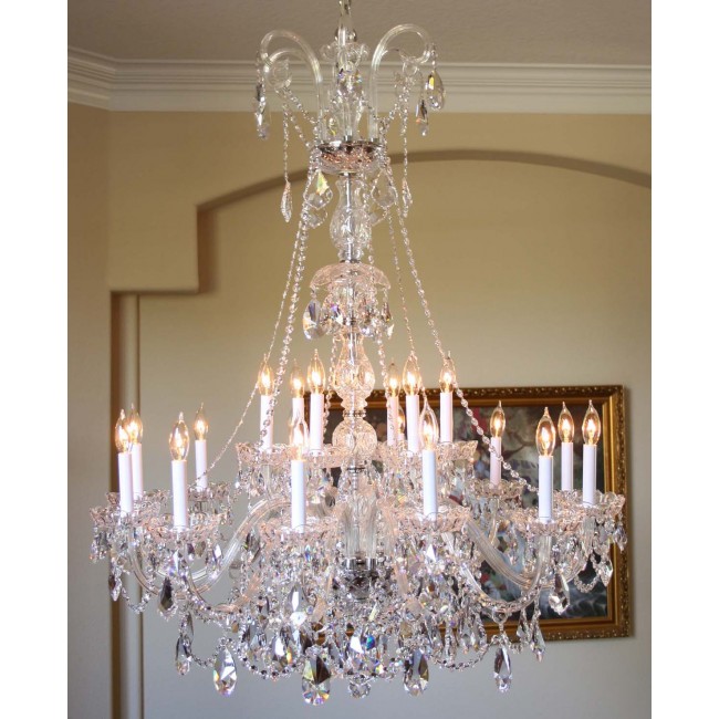18 Lights Bohemian Crystal chandelier in polished chrome finish