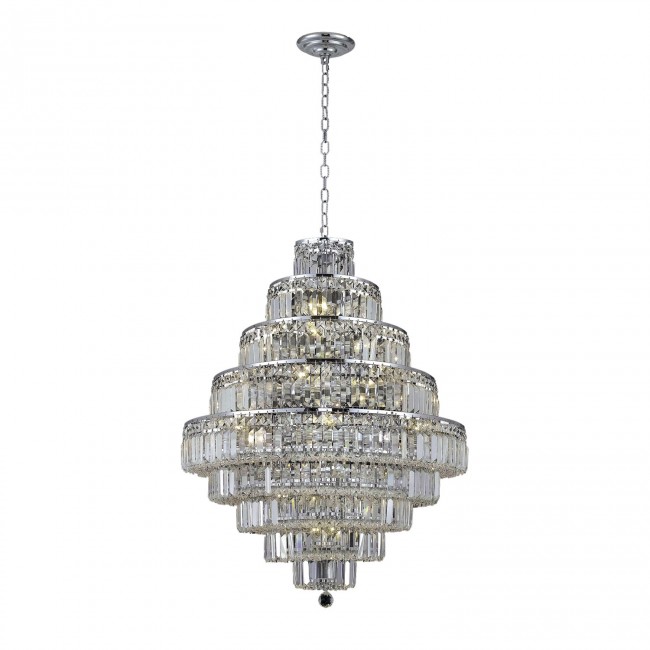 Chrome Twenty-Light 30-Inch Nine-Tier Chandelier with Royal Cut Clear Crystal