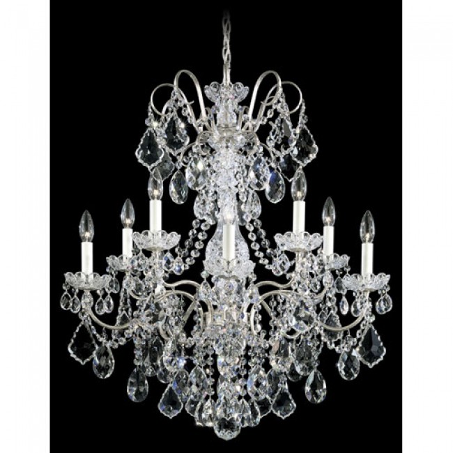  Silver 10-Light Clear Heritage Handcut Crystal Chandelier, 28W x 31H x 28D