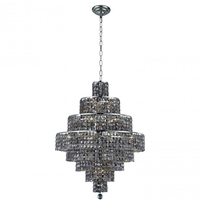  Chrome Eighteen-Light 26-Inch Eight-Tier Chandelier with Royal Cut Silver Grey Crystal