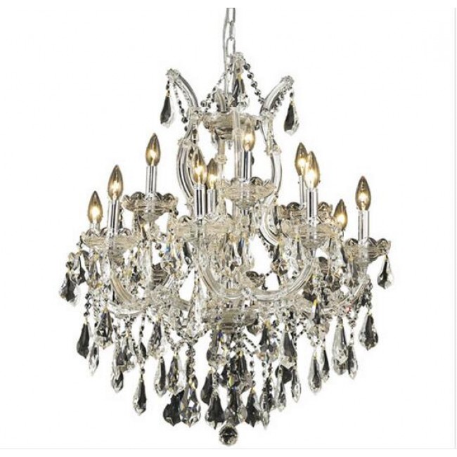 Chrome Thirteen-Light 27-Inch Chandelier with Royal Cut Clear Crystal