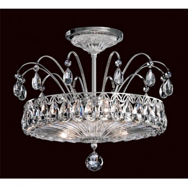 Schonbek Fontana Luce Silver Three-Light Semi Flush Mount with Clear Heritage Crystal