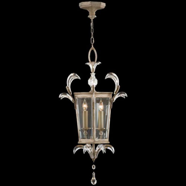 Three-Light Lantern in Warm Muted Silver Leaf Finish