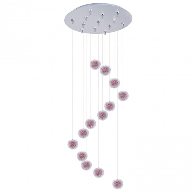 Brushed Aluminum Thirteen-Light RapidJack Pendant with Red Shade