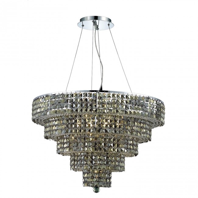 Chrome Seventeen-Light 30-Inch Five-Tier Chandelier with Royal Cut Golden Teak Smoky Crystal