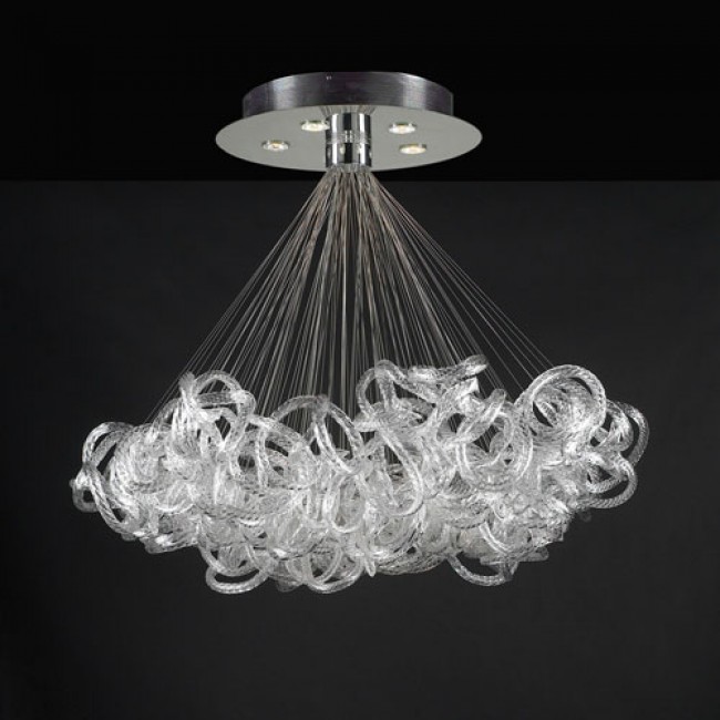 Elegance Five-Light Polished Chrome Pendant with Clear Ribbed Glass -Halogen