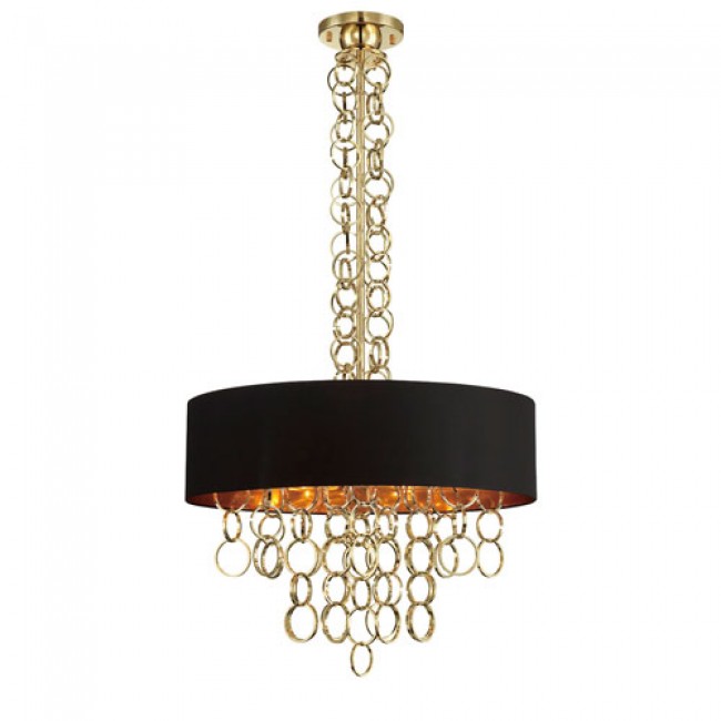 Novello Gold Eight Light Pendant with Black Shade