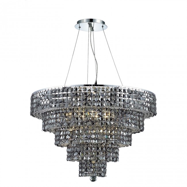  Chrome Seventeen-Light 30-Inch Five-Tier Chandelier with Royal Cut Silver Grey Crystal