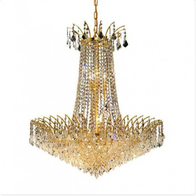 Gold Sixteen-Light Chandelier with Clear Royal Cut Crystals
