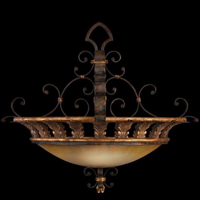 Three-Light Pendant in Antiqued Iron and Gold Leaf Finish