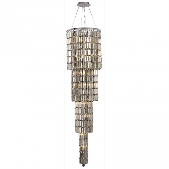 Maxim Chrome Eighteen-Light 18-Inch Four-Tier Pendant with Royal Cut Golden Teak Smoky Crystal
