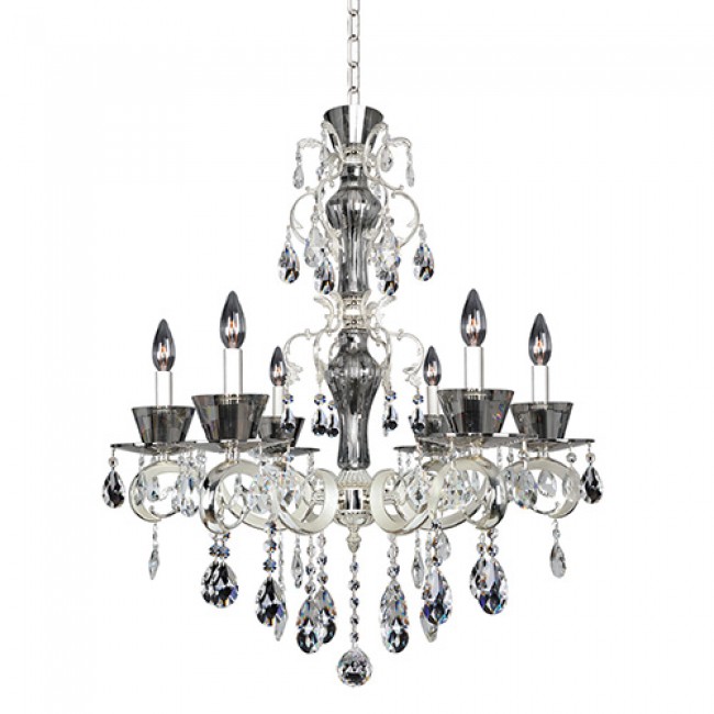  Silver Six-Light 30.5-Inch High Chandelier with Firenze Clear Crystal