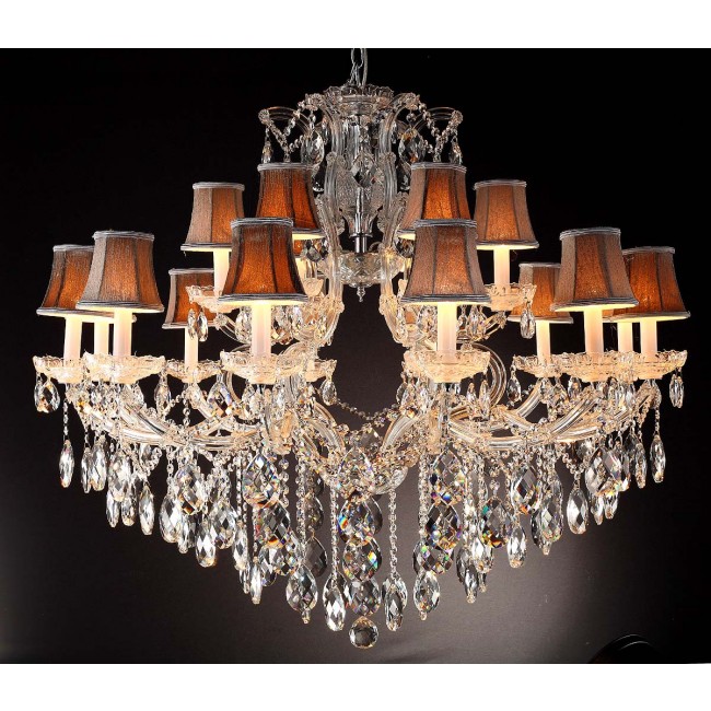18 Lights Maria Theresa crystal chandelier dressed with yellow lampshades