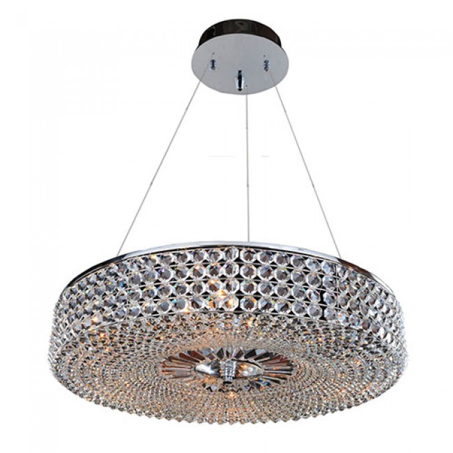 Chrome Nine-Light Round Drum Pendant with Firenze Clear Crystal