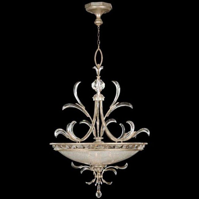 Three-Light Pendant in Warm Muted Silver Leaf Finish with Features Beveled Crystal Accents