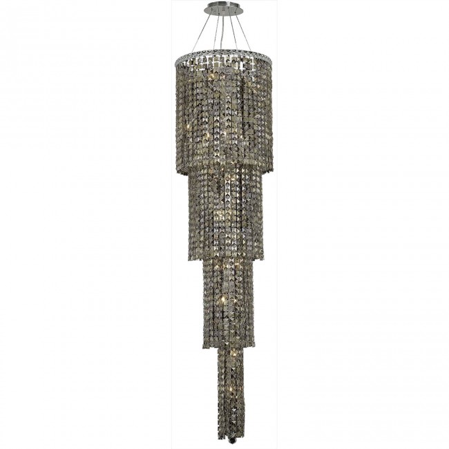 Maxim Chrome Eighteen-Light 18-Inch Four-Tier Pendant with Royal Cut Golden Teak Smoky Crystal