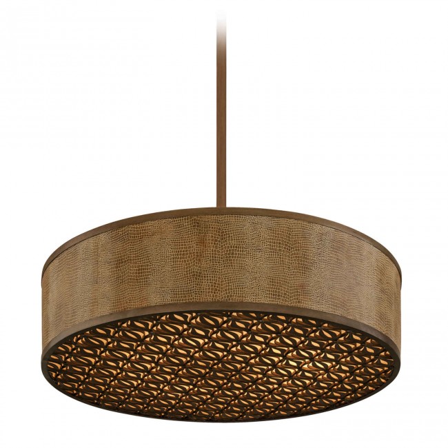 Mambo Bronze Six-Light Fluorescent Pendant with Embossed Leather Shade