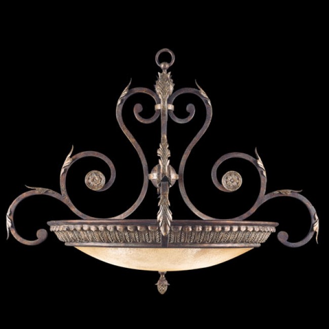 Three-Light Pendant in Tortoised Leather Crackle Finish