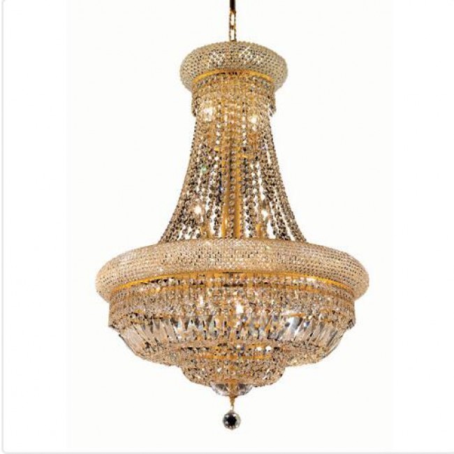 Gold Fourteen-Light 24-Inch Chandelier with Royal Cut Clear Crystal and Crystal Drop