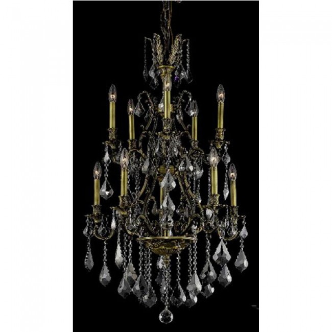 Bronze Ten-Light Chandelier with Silver Shade/Grey Royal Cut Crystals