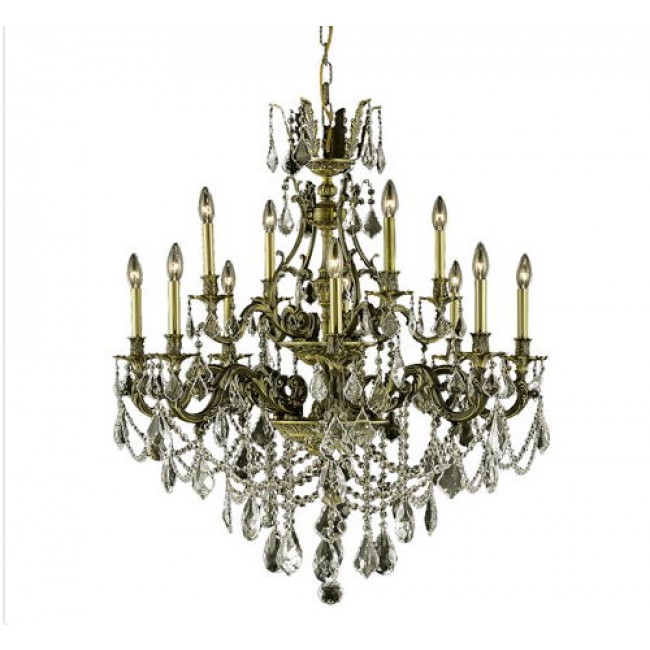 Bronze Twelve-Light Chandelier with Golden Shadow/Champagne Royal Cut Crystals