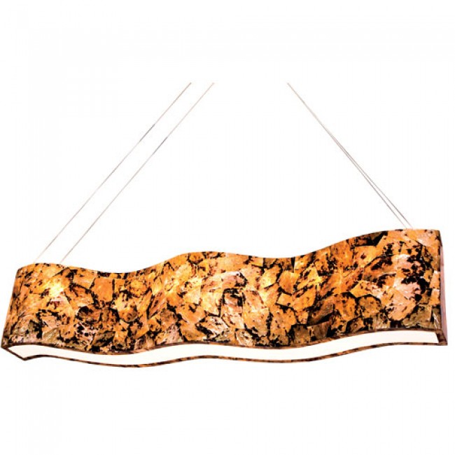 Eight-Light Waive Linear Pendant with Reclaimed Chocolate Tiger Shell