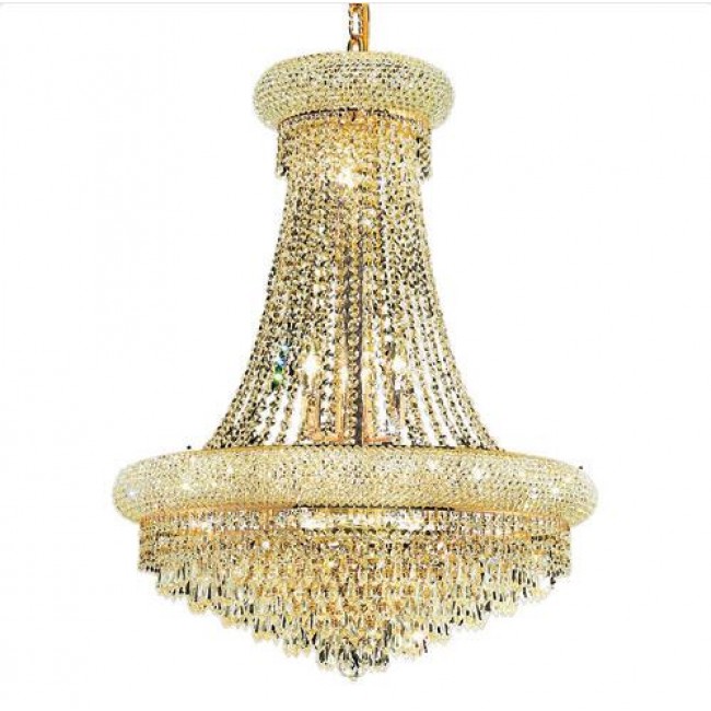 Elegant Lighting Primo Prism Gold Fourteen-Light 24-Inch Chandelier with Royal Cut Clear Crystal