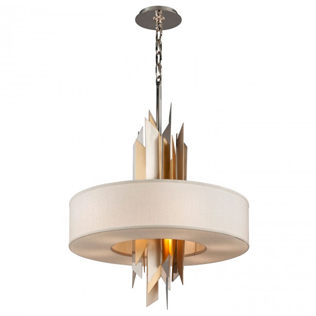 Stainless Steel with Silver And Gold Leaf 34-Inch Eight-Light Fluorescent Pendant