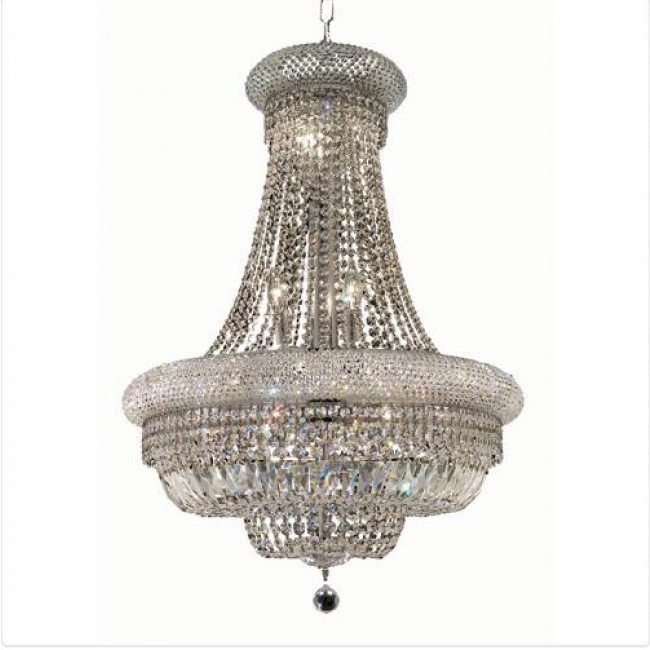 Elegant Lighting Primo Chrome Fourteen-Light 24-Inch Chandelier with Royal Cut Clear Crystal and Crystal Drop