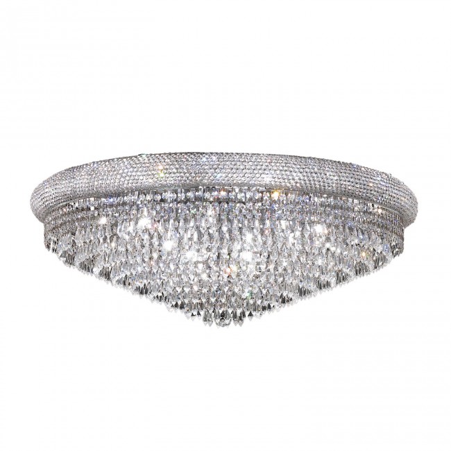 Primo Prism Chrome Twenty-Light 36-Inch Flush Mount with Royal Cut Clear Crystal
