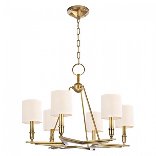 Bethesda Aged Brass Six-Light Chandelier with Cream Shade