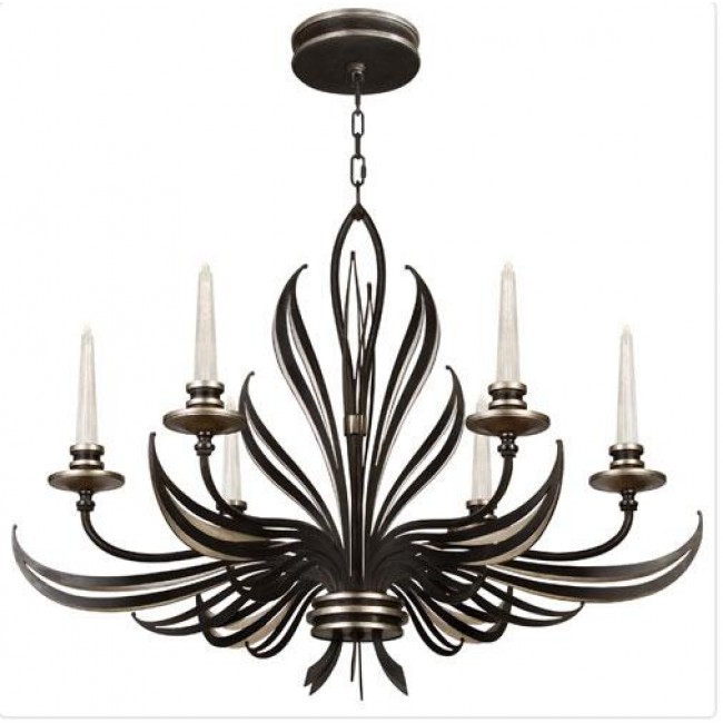 Black Six-Light Chandelier in Antique Silver Leaf Finish