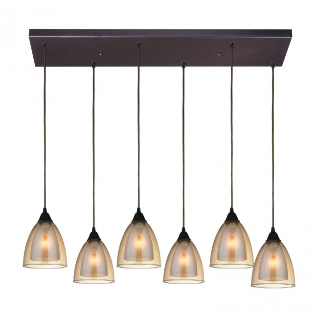 Layers Oil Rubbed Bronze Six-Light Pendant with Amber Teak Glass