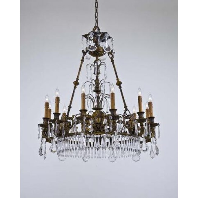 Brass Twelve-Light Chandelier with Tan Drip Candlesleeves