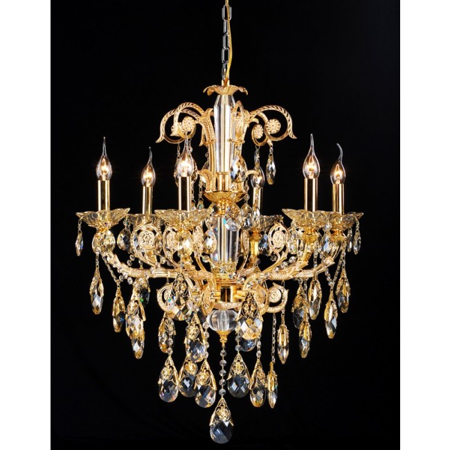 Gold plated 6 light traditional crystal Chandelier
