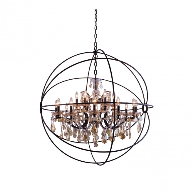 Geneva Dark Bronze Forty-Three-Inch Pendant with Golden Teak Crystals